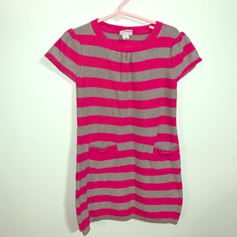 Pink and silver stripes knit dress. Girls size 5.